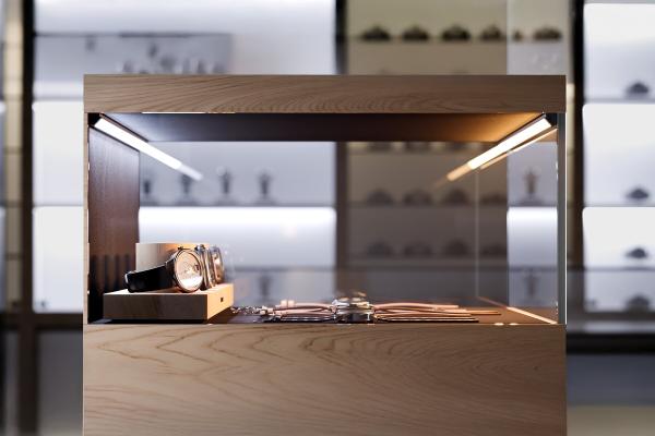 ) Vitrinenbeleuchtung in schwarz hebt Inhalte hervor